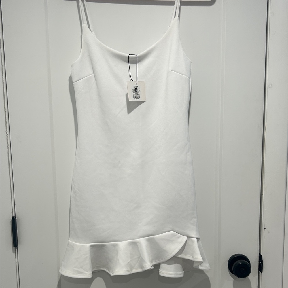 Revamped White Mini Dress with Ruffle Hem